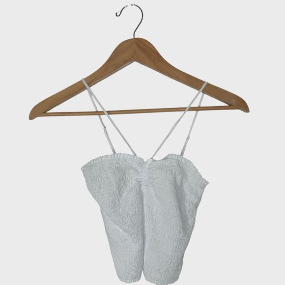 Madewell Poplin Smocked Halter Crop Top | XS | White Sweetheart Eyelet Summer - Picture 2 of 8